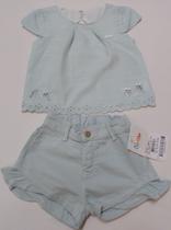 Conjunto Menina Blusa Bordada + Shorts Sarja Paraiso 15624