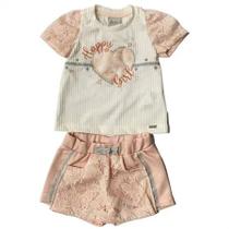 Conjunto Menina Blusa Bordada + Shorts Verão Paraiso 14065 Conjunto Menina Blusa Bordada + Shorts Verão Paraiso 14065