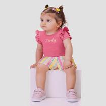 Conjunto menina blusa bordado shorts love marlan