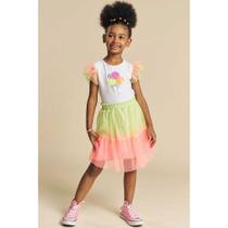 Conjunto Menina Blusa Boxy e Saia em Tule Colorido - Kukiê