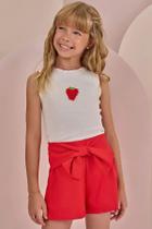 Conjunto Menina Blusa Canelada Morango e Short Linho Infanti