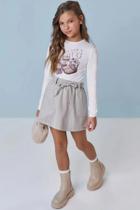 Conjunto Menina Blusa Cotton Saia e Flanela Vic e Vicky