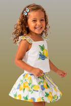 Conjunto Menina Blusa Cropped e Saia Estampa Limões Nanai