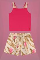 Conjunto Menina Blusa e Short Estampa Folhas Nanai
