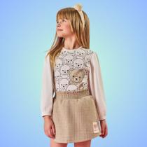 Conjunto Menina Blusa em Cotton e Shorts Saia em Lã Xadrez - Cinti