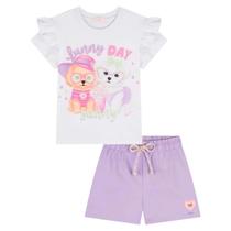 Conjunto Menina Blusa em Meia Malha e Shorts em Moletom Lilás Kukiê Conjunto Menina Blusa em Meia Malha e Shorts em Moletom Lilás Kukiê