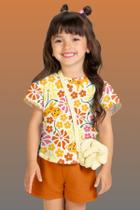 Conjunto Menina Blusa Estampa Flores e Gatinhos Bermuda Kyly Conjunto Menina Blusa Estampa Flores e Gatinhos Bermuda Kyly