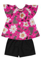 Conjunto Menina Blusa Estampa Flores e Onça com Short Kyly