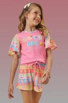 Conjunto Menina Blusa Estampa Frase com Pompom Short Kukiê Conjunto Menina Blusa Estampa Frase com Pompom Short Kukiê