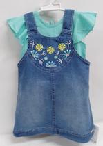 Conjunto Menina Blusa Jardineira Vestido Jeans Paraiso 17096