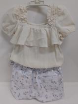 Conjunto Menina Blusa Linho Bermuda Estampada Paraiso 17149