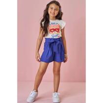 Conjunto Menina Blusa Malha Wave e Shorts em Twill Fever Kukie Conjunto Menina Blusa Malha Wave e Shorts em Twill Fever Kukie