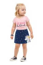 Conjunto Menina Blusa Rosa e Short Saia Azul Marinho Unicórnio Conjunto Menina Blusa Rosa e Short Saia Azul Marinho Unicórnio