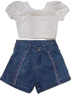 Conjunto Menina Blusa + Shorts Jeans Bordado Paraiso 15622