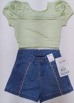 Conjunto Menina Blusa + Shorts Jeans Bordado Paraiso 15622