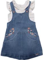 Conjunto Menina Blusa Vestido Jardineira Jeans Paraiso 15579