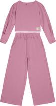Conjunto menina calça wide leg em moletinho stretch linho - carinhoso rosa 12