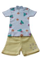 Conjunto Menina Camiseta Branca c/ Short Amarelo Cacto e Flores