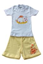 Conjunto Menina Camiseta Branca c/ Short Amarelo Gato Passarinho