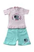 Conjunto Menina Camiseta Rosa c/ Short Verde Gata Flor - Baby Duck Conjunto Menina Camiseta Rosa c/ Short Verde Gata Flor - Baby Duck