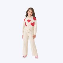 Conjunto Menina Casaco Moletom Com Capuz Coração E Calça Wide Leg Off White Infantil Menina Mundo Cinti 12374 Offwhite
