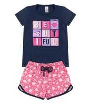 Conjunto Menina Cotton Estampado Kappes Azul