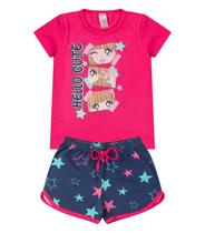 Conjunto Menina Cotton Estampado Rosa