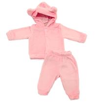Conjunto Menina de Pelúcia Capuz com Orelhinhas e Calça Rosa