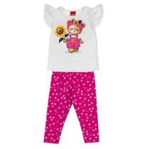 Conjunto Menina Estampa Urso/Flores Algodão Kyly