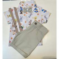 Conjunto Menina Infantil Luxo Temático Looney Tunes Baby + Bermuda Cinza