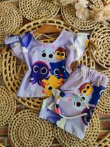 Conjunto Menina Infantil Malu Temático Bolofofo Lilas + Short RF04