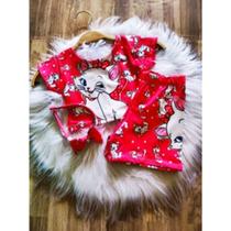 Conjunto Menina Infantil Malu Temático Gata Mari Rosa + Short