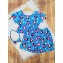 Conjunto Menina Infantil Malu Temático Minnie Azul +Short +Tiara Conjunto Menina Infantil Malu Temático Minnie Azul +Short +Tiara