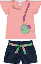 Conjunto Menina Infantil Verão Blusa com Babadinho e Short em Sarja Denim - Malwee Kids