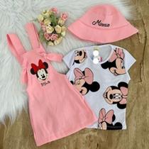 Conjunto Menina Jardineira Minnie Blusa + Chapéu Rosa Claro Conjunto Menina Jardineira Minnie Blusa + Chapéu Rosa Claro