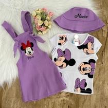 Conjunto Menina Jardineira Minnie Blusa + Chapéu Roxo Conjunto Menina Jardineira Minnie Blusa + Chapéu Roxo