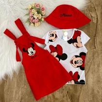 Conjunto Menina Jardineira Minnie Blusa + Chapéu Vermelha