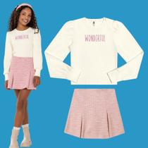 Conjunto Menina Juvenil Mod.me Blusa em Punho e Saia em Tweed Shine Pérola/Rosa Tamanho:14 Conjunto Menina Juvenil Mod.me Blusa em Punho e Saia em Tweed Shine Pérola/Rosa Tamanho:14