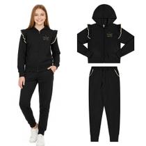 Conjunto Menina Juvenil Mod.me Jaqueta e Calça em Moletom Felpado na cor Preto Tamanho:14 Conjunto Menina Juvenil Mod.me Jaqueta e Calça em Moletom Felpado na cor Preto Tamanho:14