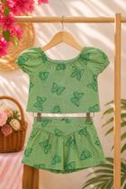 Conjunto menina Kely kety blusa e short borboletas verde Conjunto menina Kely kety blusa e short borboletas verde