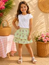 Conjunto menina Kely kety blusa strass e saia com babados