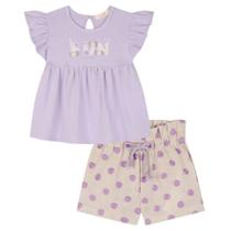 Conjunto Menina Kukiê Bata Cotton Short Linho Poá Lilás Conjunto Menina Kukiê Bata Cotton Short Linho Poá Lilás