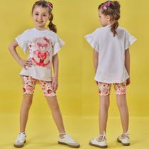 Conjunto Menina Kukiê Blusa Algodão e Biker Molecotton Branco/Estampada