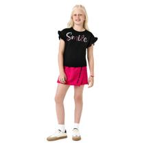 Conjunto Menina Kyly Blusa Algodão Estampa Bordado Short-Saia Moletom Leve Rosa