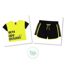 Conjunto Menina Kyly Blusa Cropped em Algodão e Shorts em Moletom - Verde