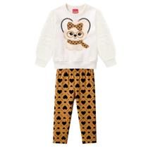 Conjunto Menina Kyly Casaco Moletom Peluciado e Legging Molicotton Estampado Off/Caramelo Tamanho:3