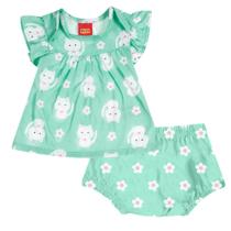 Conjunto Menina Kyly em Meia Malha Estampado Gatinhos Verde Água Conjunto Menina Kyly em Meia Malha Estampado Gatinhos Verde Água