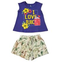 Conjunto menina lilás flores short e camiseta - tam 1 - pipa