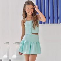 Conjunto Menina Lilimoon em Crepe Cropped e Short Saia Verde Tamanho:12Cor:Igual da foto