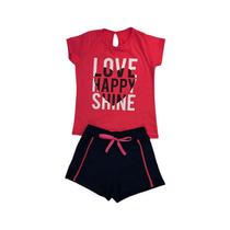 Conjunto Menina Love Pink/Preto Blusa Manga Curta e Shorts